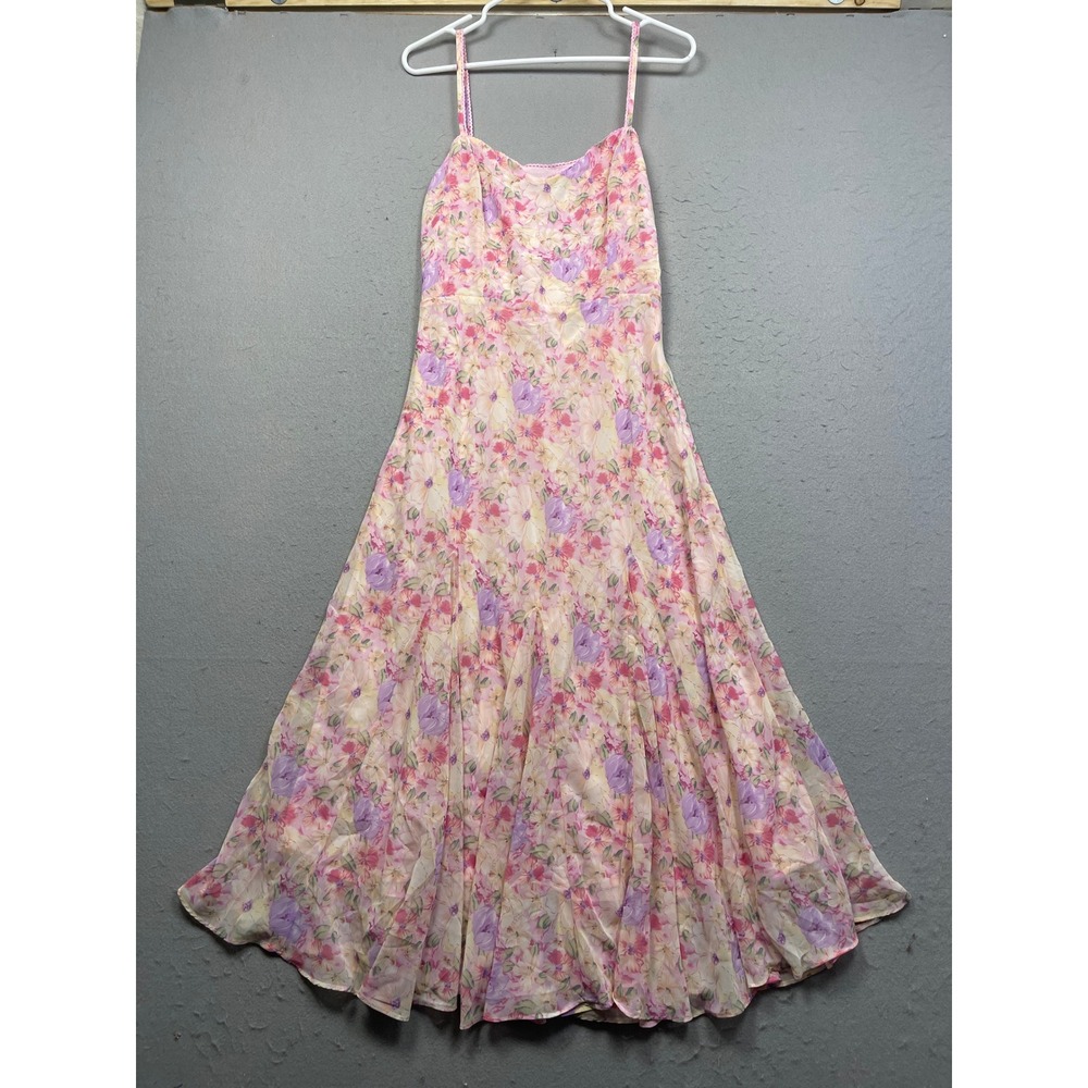 Kimchi Blue Midi Dress Chiffon Floral Pink Purple Medium Womens